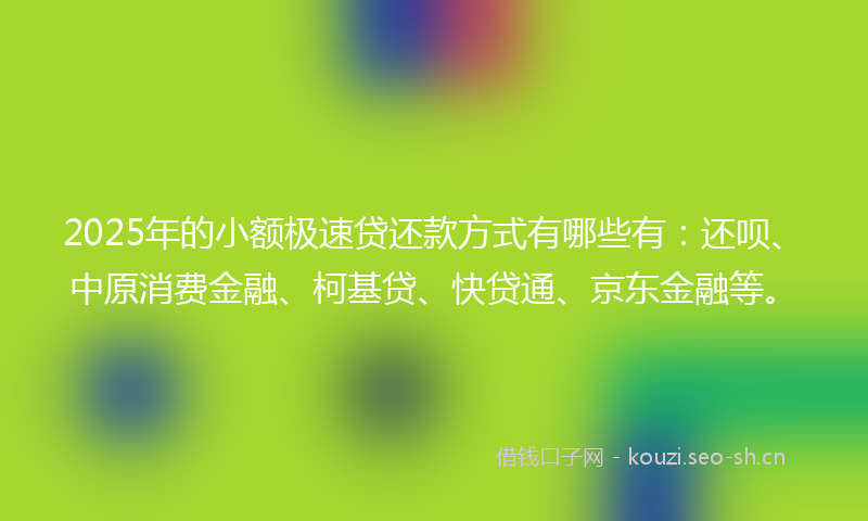 2025年的小额极速贷还款方式有哪些有:还呗、中原消费金融、柯基贷、快贷通、京东金融等。