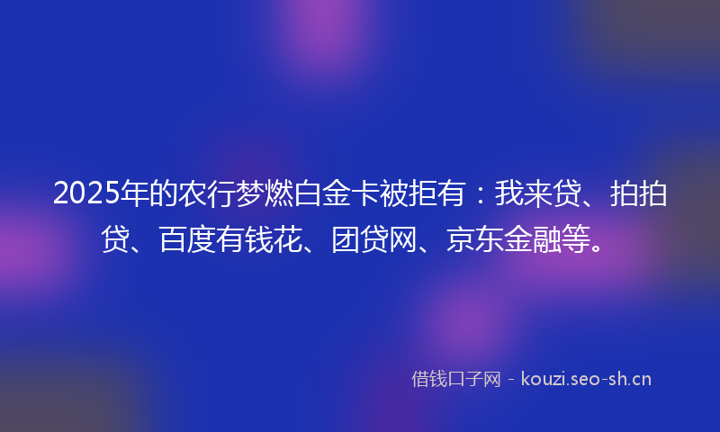 2025年的农行梦燃白金卡被拒有：我来贷、拍拍贷、百度有钱花、团贷网、京东金融等。