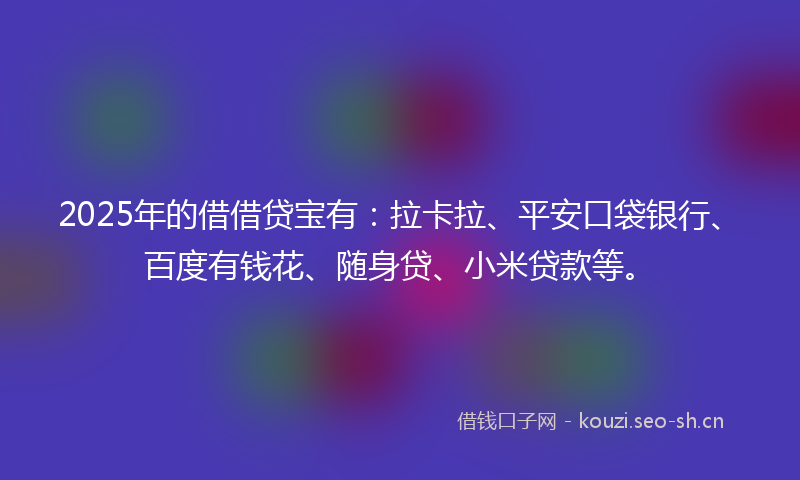 2025年的借借贷宝有：拉卡拉、平安口袋银行、百度有钱花、随身贷、小米贷款等。