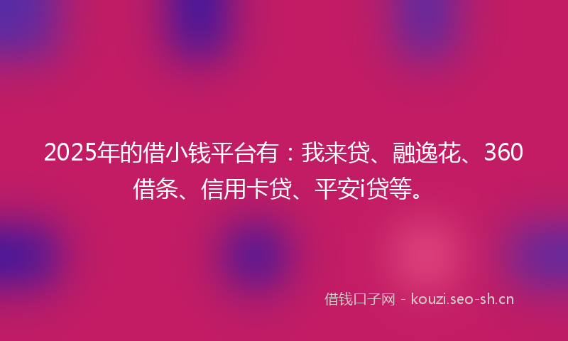 2025年的借小钱平台有：我来贷、融逸花、360借条、信用卡贷、平安i贷等。