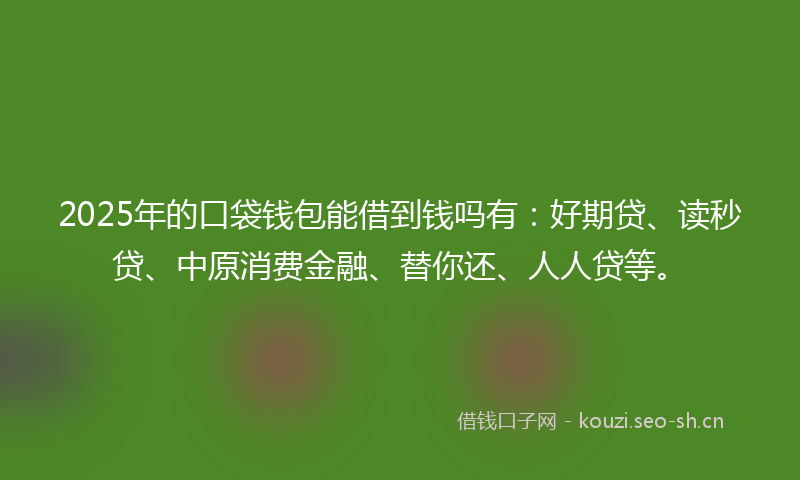 2025年的口袋钱包能借到钱吗有：好期贷、读秒贷、中原消费金融、替你还、人人贷等。