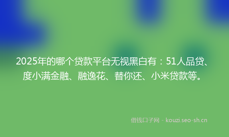 2025年的哪个贷款平台无视黑白有：51人品贷、度小满金融、融逸花、替你还、小米贷款等。