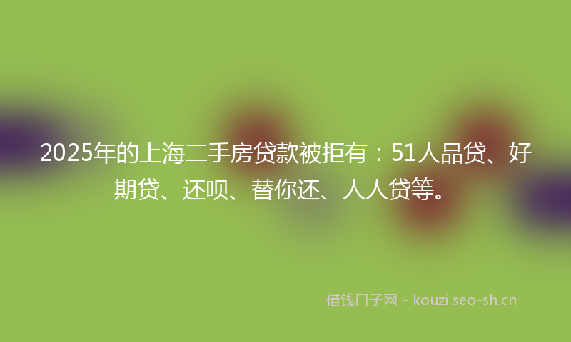 2025年的上海二手房贷款被拒有：51人品贷、好期贷、还呗、替你还、人人贷等。