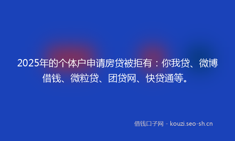 2025年的个体户申请房贷被拒有：你我贷、微博借钱、微粒贷、团贷网、快贷通等。