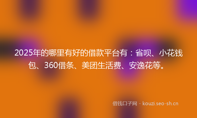 2025年的哪里有好的借款平台有：省呗、小花钱包、360借条、美团生活费、安逸花等。