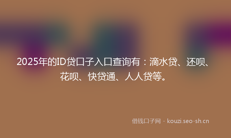2025年的ID贷口子入口查询有：滴水贷、还呗、花呗、快贷通、人人贷等。