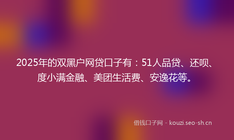 2025年的双黑户网贷口子有：51人品贷、还呗、度小满金融、美团生活费、安逸花等。