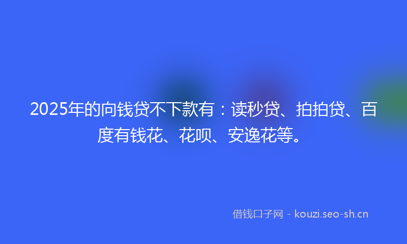 2025年的向钱贷不下款有：读秒贷、拍拍贷、百度有钱花、花呗、安逸花等。