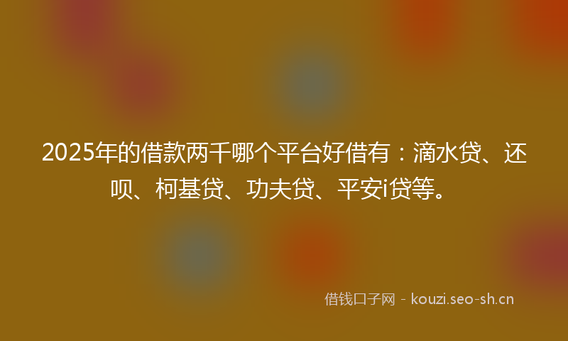 2025年的借款两千哪个平台好借有：滴水贷、还呗、柯基贷、功夫贷、平安i贷等。