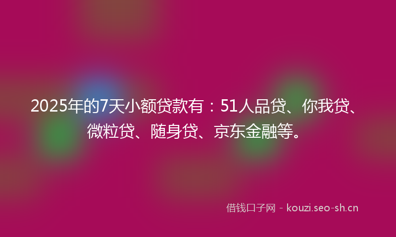 2025年的7天小额贷款有：51人品贷、你我贷、微粒贷、随身贷、京东金融等。