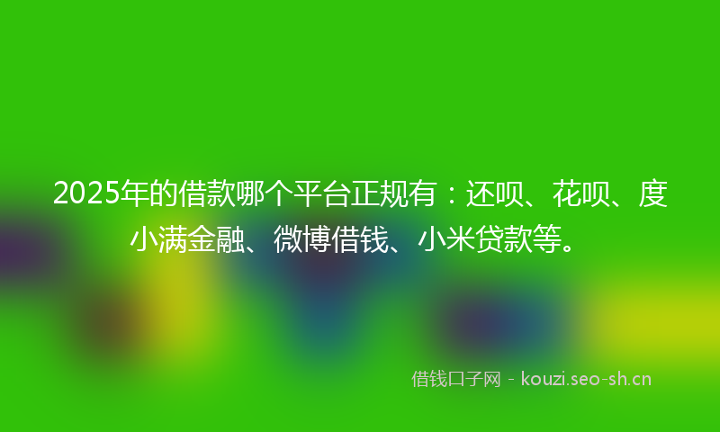 2025年的借款哪个平台正规有：还呗、花呗、度小满金融、微博借钱、小米贷款等。