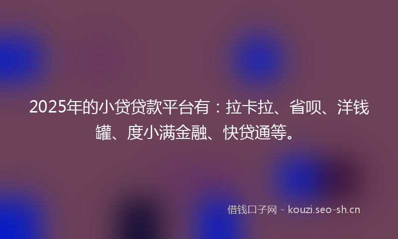 2025年的小贷贷款平台有：拉卡拉、省呗、洋钱罐、度小满金融、快贷通等。