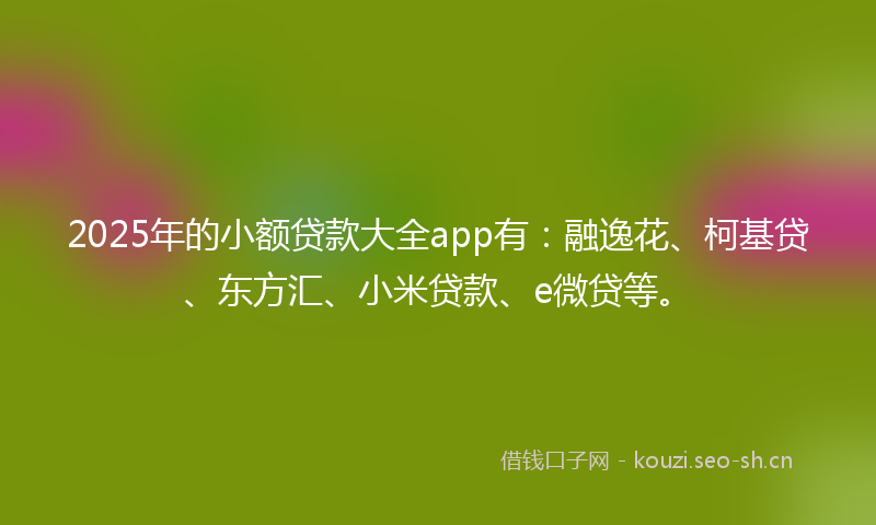 2025年的小额贷款大全app有：融逸花、柯基贷、东方汇、小米贷款、e微贷等。