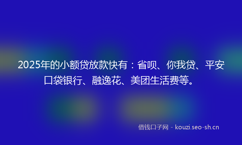 2025年的小额贷放款快有：省呗、你我贷、平安口袋银行、融逸花、美团生活费等。