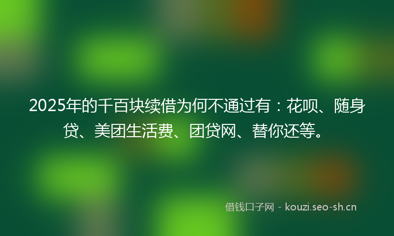 2025年的千百块续借为何不通过有:花呗、随身贷、美团生活费、团贷网、替你还等。