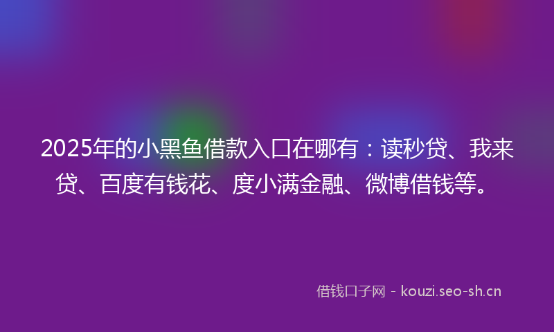 2025年的小黑鱼借款入口在哪有：读秒贷、我来贷、百度有钱花、度小满金融、微博借钱等。