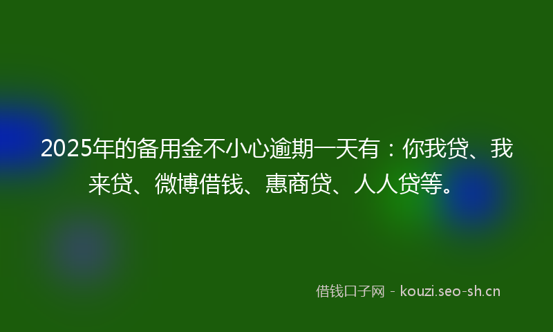2025年的备用金不小心逾期一天有：你我贷、我来贷、微博借钱、惠商贷、人人贷等。
