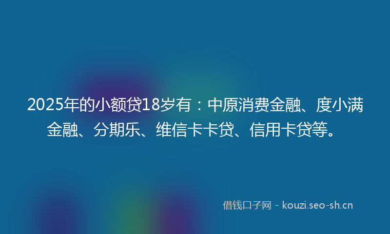 2025年的小额贷18岁有：中原消费金融、度小满金融、分期乐、维信卡卡贷、信用卡贷等。