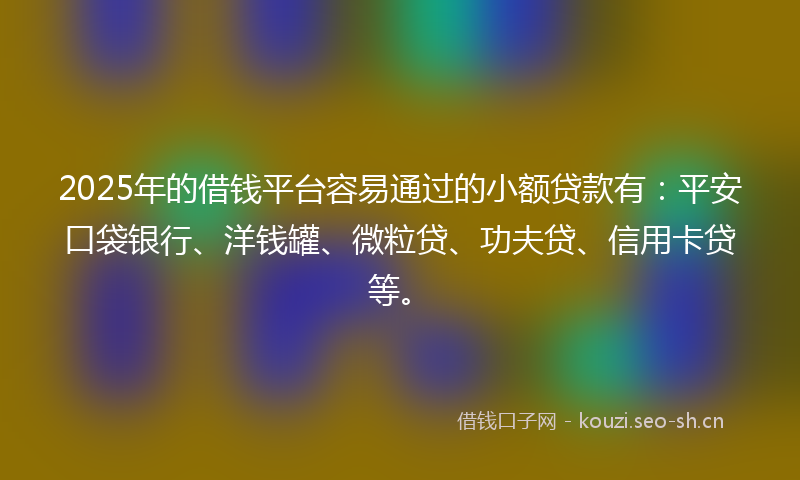 2025年的借钱平台容易通过的小额贷款有：平安口袋银行、洋钱罐、微粒贷、功夫贷、信用卡贷等。