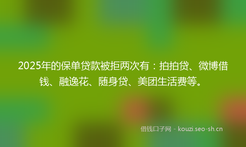 2025年的保单贷款被拒两次有：拍拍贷、微博借钱、融逸花、随身贷、美团生活费等。