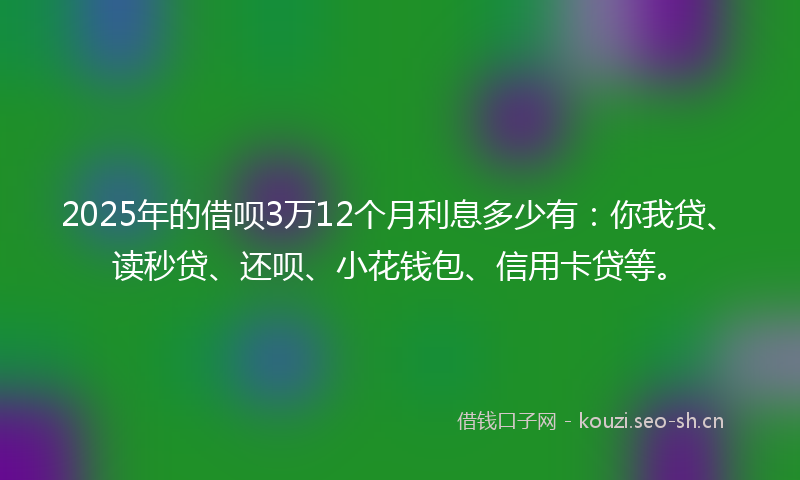 2025年的借呗3万12个月利息多少有：你我贷、读秒贷、还呗、小花钱包、信用卡贷等。