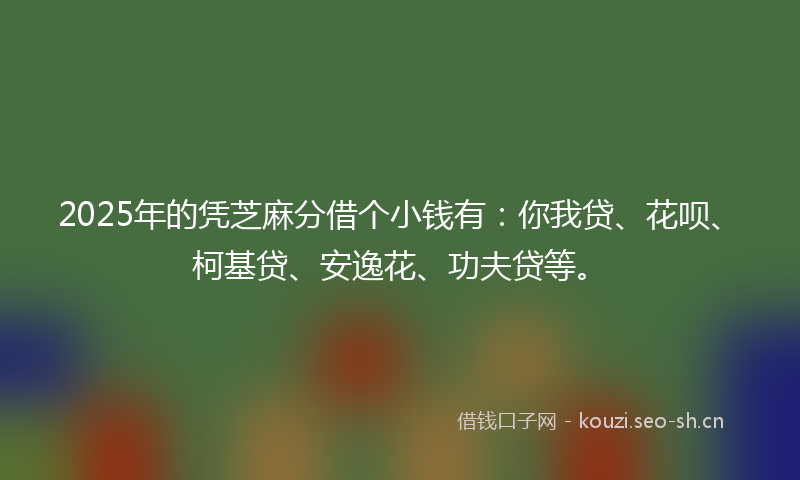 2025年的凭芝麻分借个小钱有:你我贷、花呗、柯基贷、安逸花、功夫贷等。