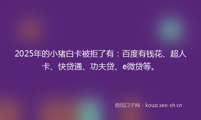 2025年的小猪白卡被拒了有：百度有钱花、超人卡、快贷通、功夫贷、e微贷等。