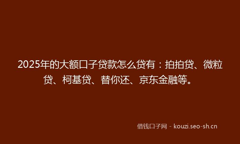 2025年的大额口子贷款怎么贷有:拍拍贷、微粒贷、柯基贷、替你还、京东金融等。