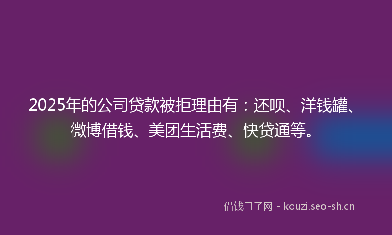 2025年的公司贷款被拒理由有：还呗、洋钱罐、微博借钱、美团生活费、快贷通等。