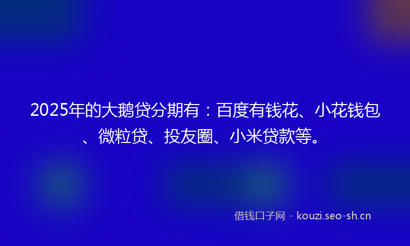 2025年的大鹅贷分期有：百度有钱花、小花钱包、微粒贷、投友圈、小米贷款等。