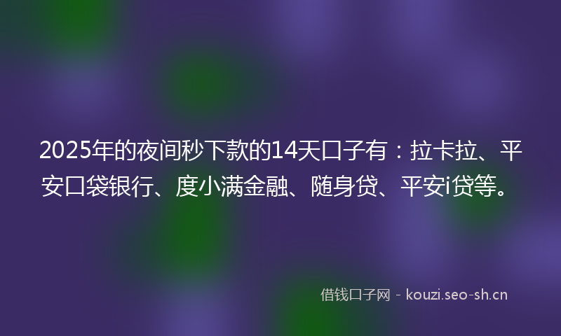 2025年的夜间秒下款的14天口子有：拉卡拉、平安口袋银行、度小满金融、随身贷、平安i贷等。