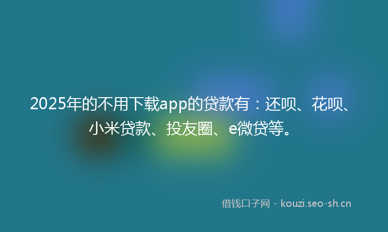 2025年的不用下载app的贷款有：还呗、花呗、小米贷款、投友圈、e微贷等。