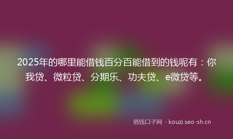 2025年的哪里能借钱百分百能借到的钱呢有：你我贷、微粒贷、分期乐、功夫贷、e微贷等。
