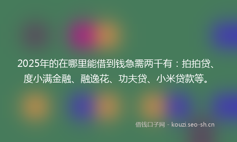 2025年的在哪里能借到钱急需两千有:拍拍贷、度小满金融、融逸花、功夫贷、小米贷款等。