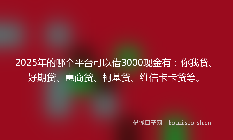 2025年的哪个平台可以借3000现金有：你我贷、好期贷、惠商贷、柯基贷、维信卡卡贷等。