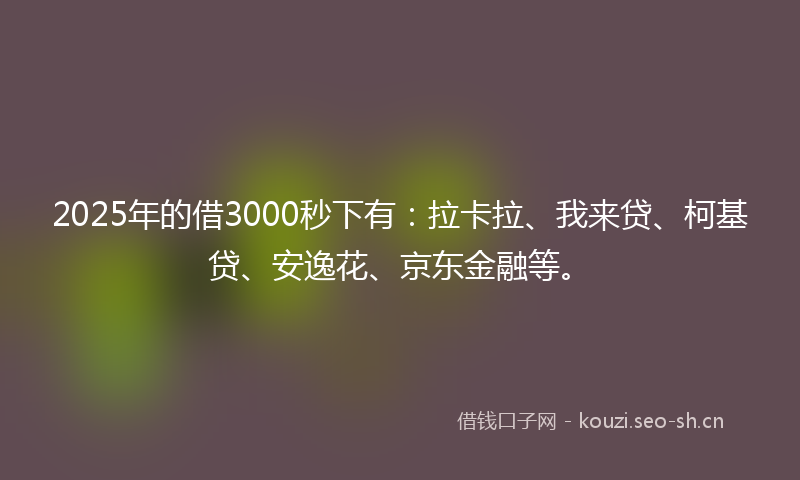 2025年的借3000秒下有：拉卡拉、我来贷、柯基贷、安逸花、京东金融等。