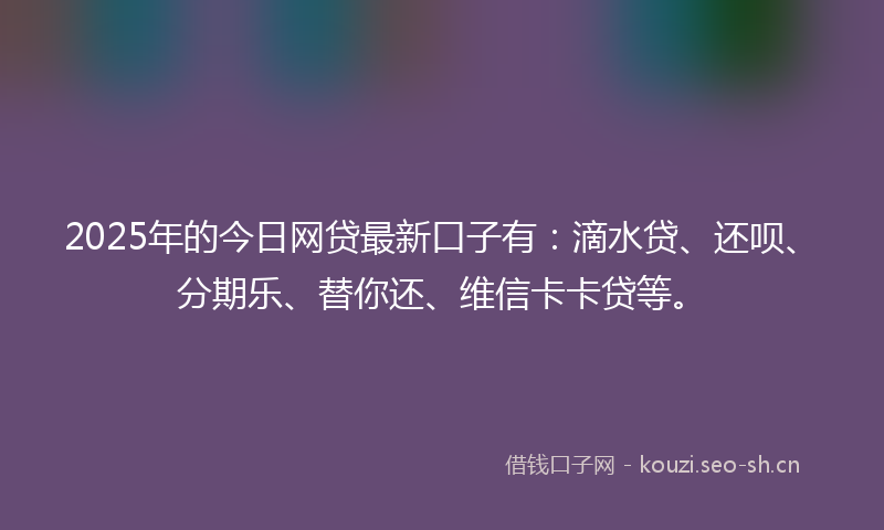 2025年的今日网贷最新口子有：滴水贷、还呗、分期乐、替你还、维信卡卡贷等。