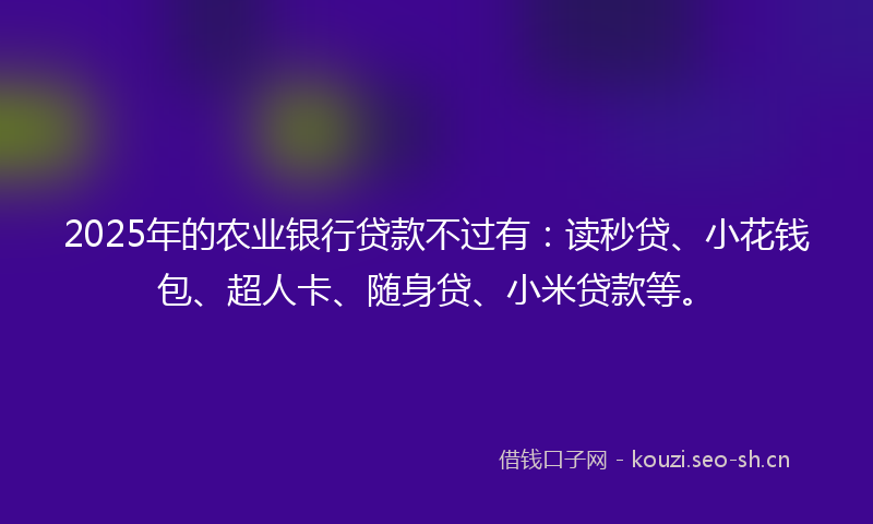 2025年的农业银行贷款不过有：读秒贷、小花钱包、超人卡、随身贷、小米贷款等。