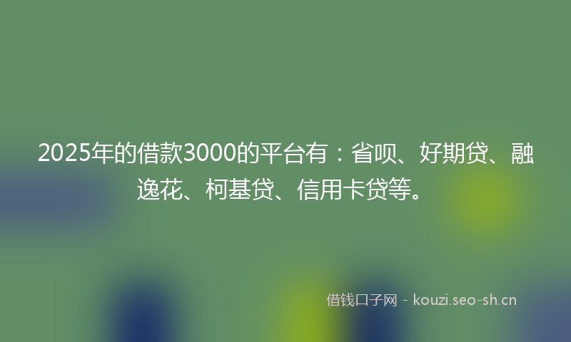 2025年的借款3000的平台有：省呗、好期贷、融逸花、柯基贷、信用卡贷等。