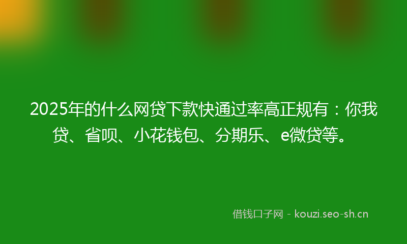 2025年的什么网贷下款快通过率高正规有：你我贷、省呗、小花钱包、分期乐、e微贷等。