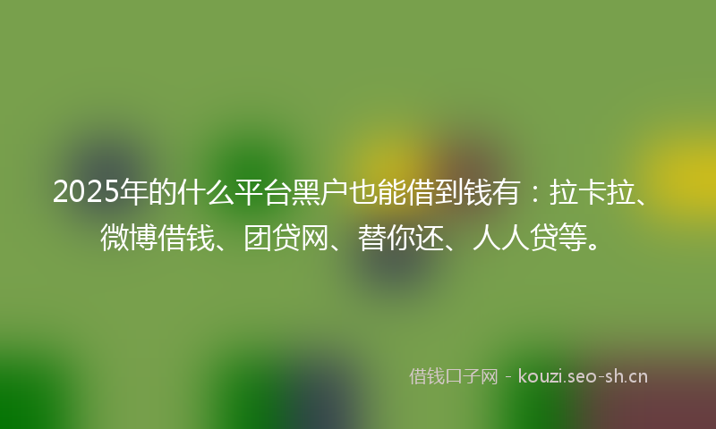 2025年的什么平台黑户也能借到钱有：拉卡拉、微博借钱、团贷网、替你还、人人贷等。