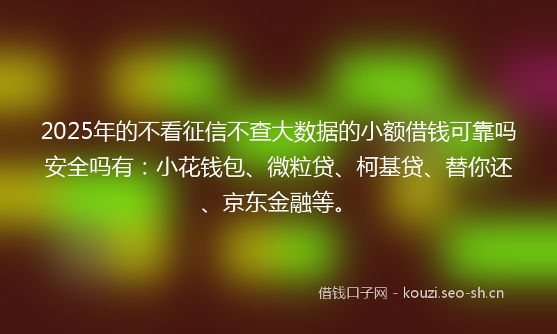 2025年的不看征信不查大数据的小额借钱可靠吗安全吗有：小花钱包、微粒贷、柯基贷、替你还、京东金融等。