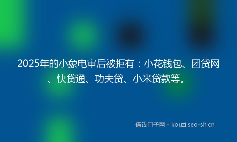 2025年的小象电审后被拒有：小花钱包、团贷网、快贷通、功夫贷、小米贷款等。