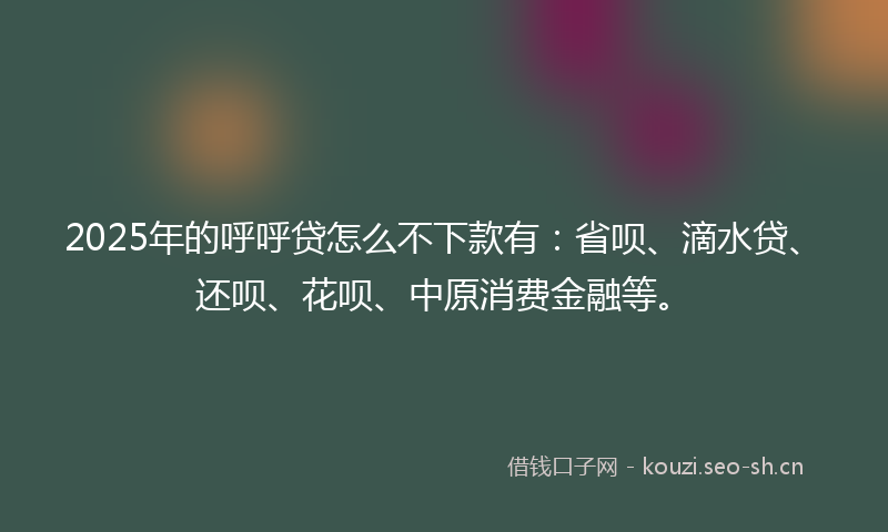 2025年的呼呼贷怎么不下款有：省呗、滴水贷、还呗、花呗、中原消费金融等。