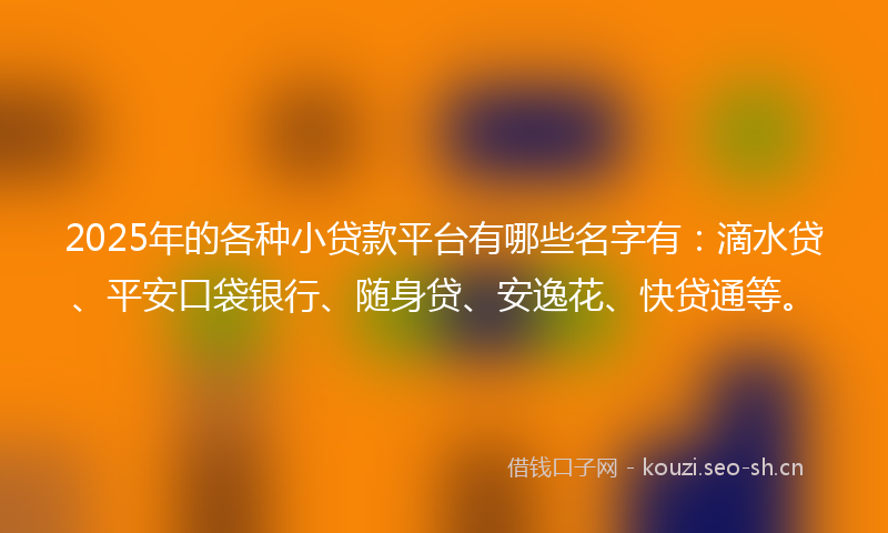 2025年的各种小贷款平台有哪些名字有：滴水贷、平安口袋银行、随身贷、安逸花、快贷通等。