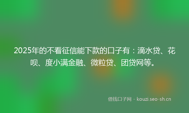 2025年的不看征信能下款的口子有：滴水贷、花呗、度小满金融、微粒贷、团贷网等。