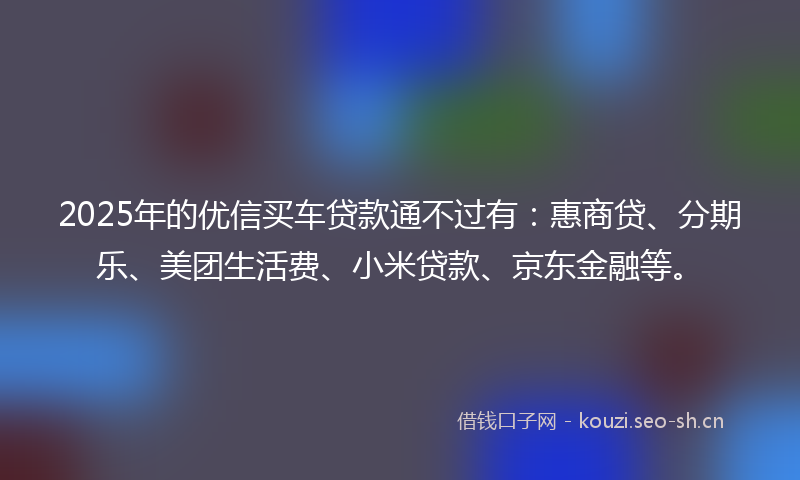 2025年的优信买车贷款通不过有：惠商贷、分期乐、美团生活费、小米贷款、京东金融等。