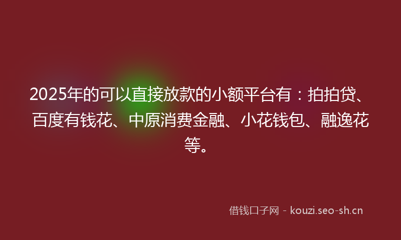 2025年的可以直接放款的小额平台有：拍拍贷、百度有钱花、中原消费金融、小花钱包、融逸花等。