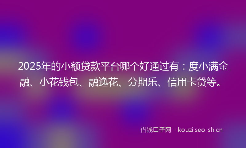 2025年的小额贷款平台哪个好通过有：度小满金融、小花钱包、融逸花、分期乐、信用卡贷等。
