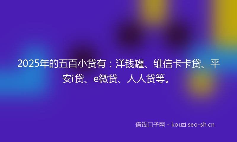 2025年的五百小贷有：洋钱罐、维信卡卡贷、平安i贷、e微贷、人人贷等。